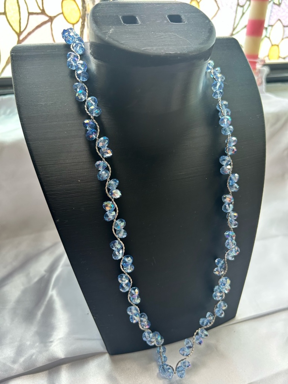 Vintage Blue Crystal Bead Necklace - Women Jewelry